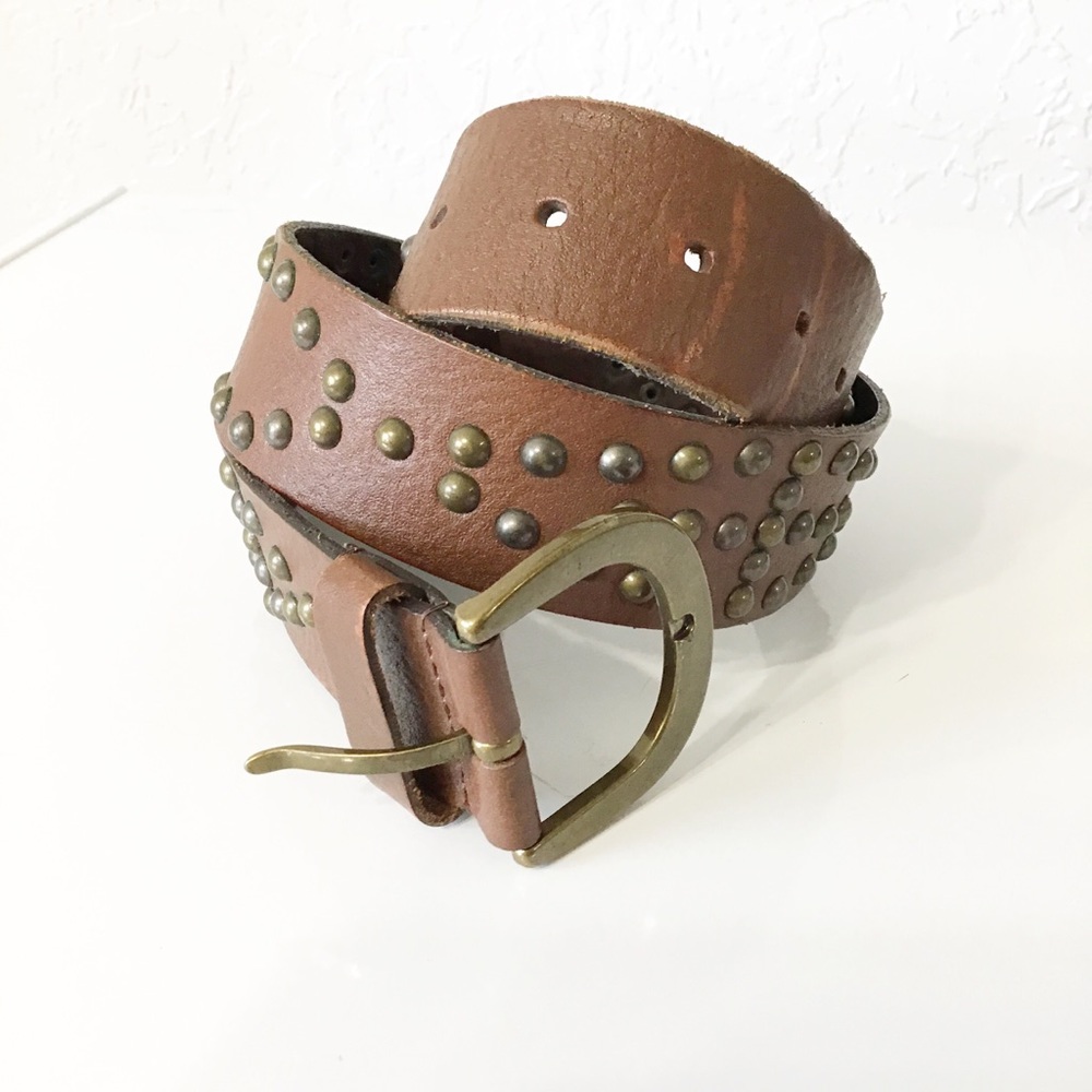 Genuine Leather Brown Studded Belt